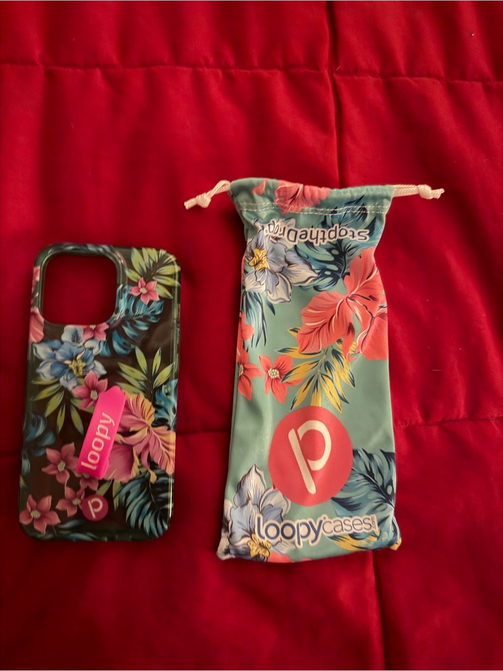 Loopy iPhone  14 Tropical Floral Phone Case with Matching Pouch